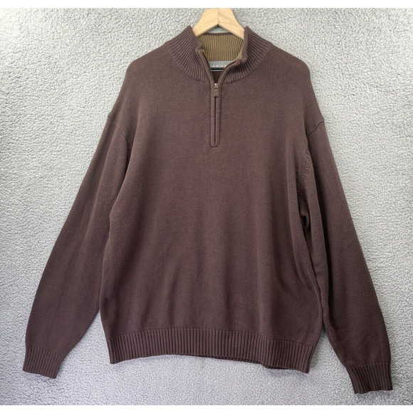 Oscar De La Renta Sweater 2XL 1/4 Zip Mock Neck Brown Prep Classic Retro XXL - Picture 1 of 12